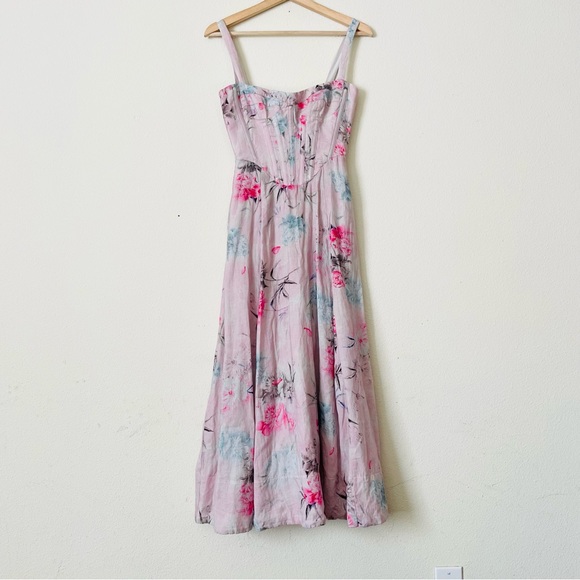 Bardot XS Adeline Brodarie Corset midi dress in Garden Floral pink - Picture 3 of 7